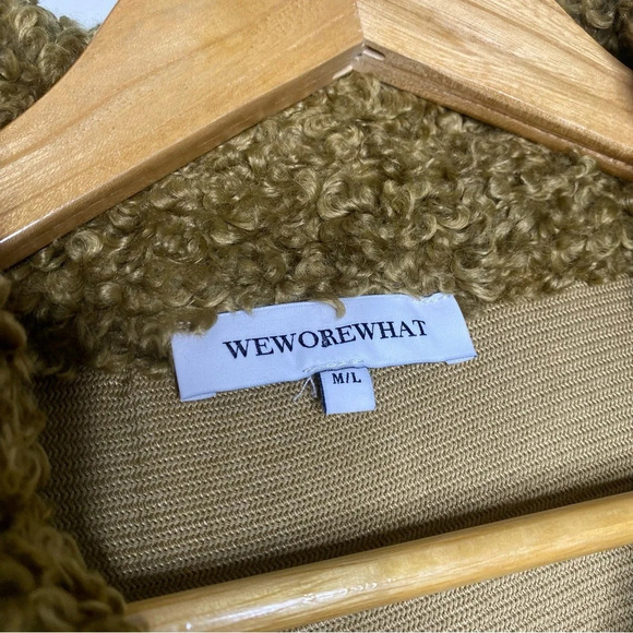 WeWoreWhat Tan Olive Oversized Faux Fur Teddy Shacket Jacket Size Medium Large - Picture 5 of 12